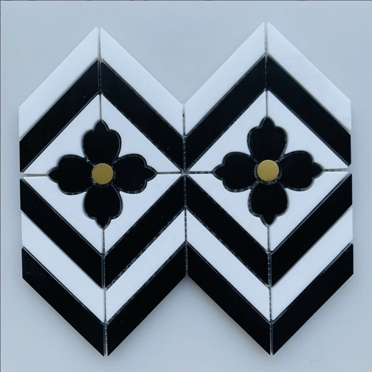 Calacatta White Herringbone Mosaic Emerald Green Ming Green Marble Mosaic Tile