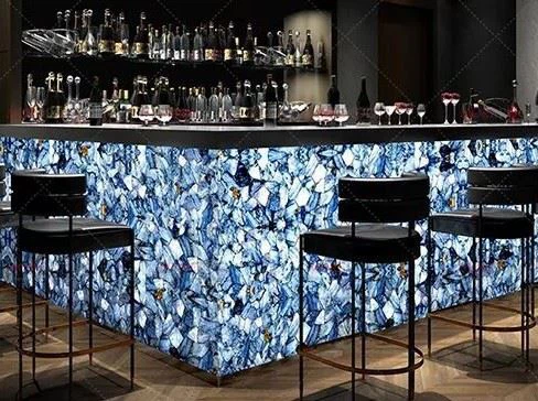 New Design Led Lighted Translucent Marble Bar Counter